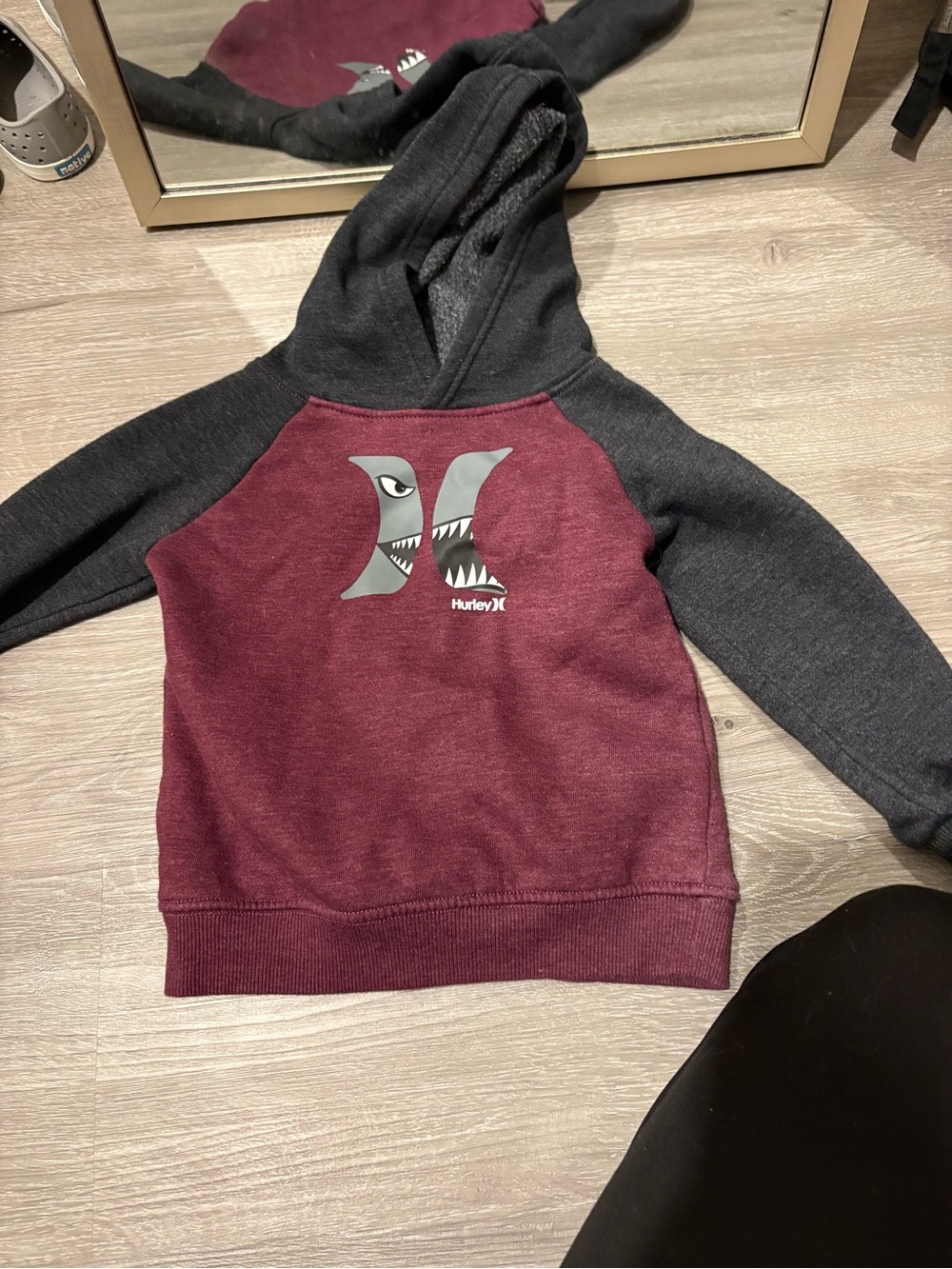 Hurley Kids Maroon & Charcoal Shark Logo Hooded Sweatshirt